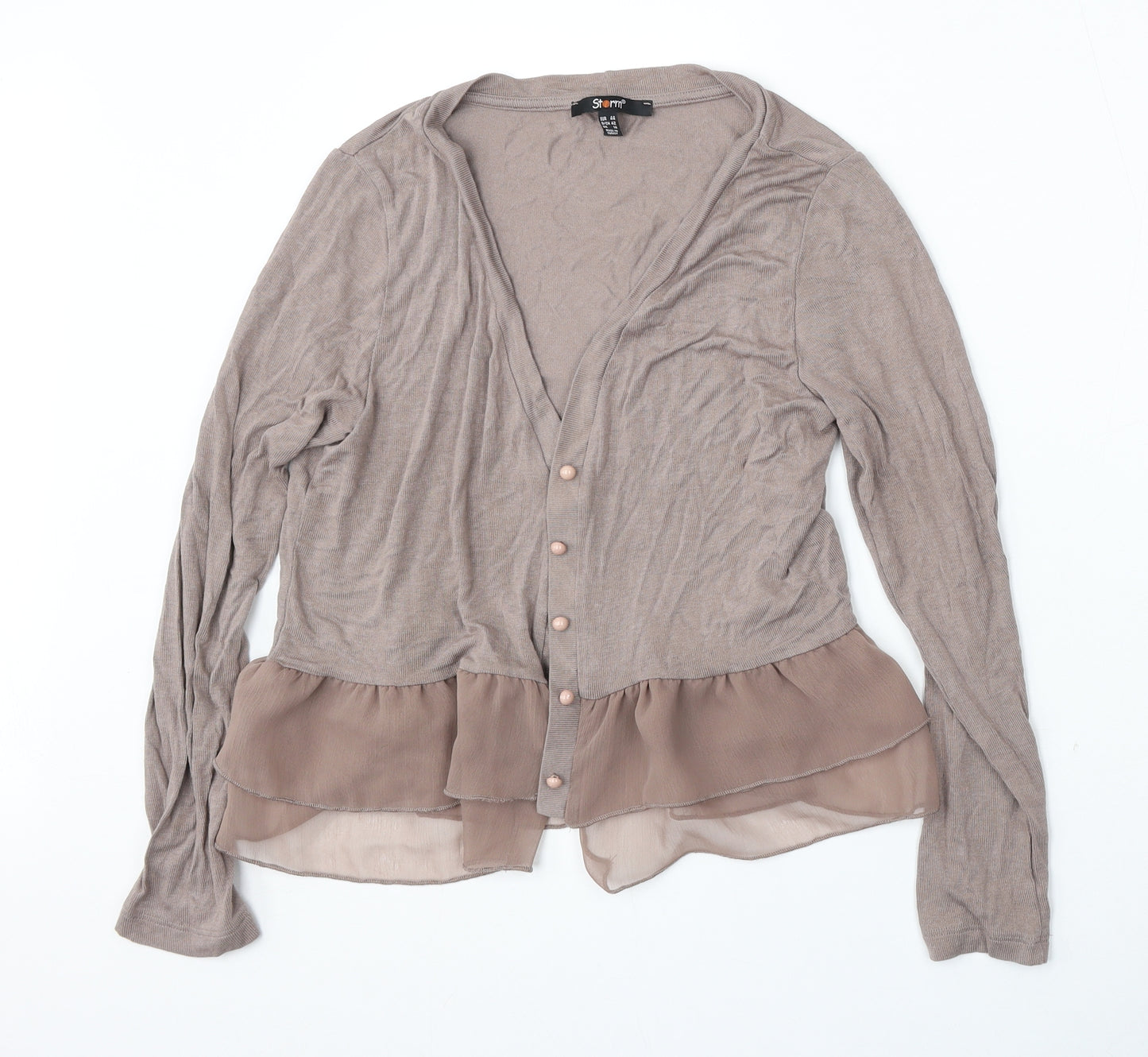 Storm Womens Brown V-Neck  Polyester Cardigan Jumper Size 14