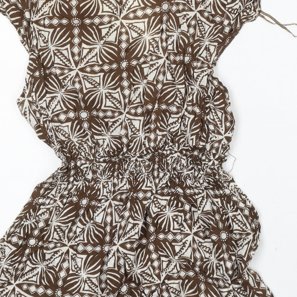 Select Womens Brown Geometric Cotton Basic Blouse Size 16 Round Neck