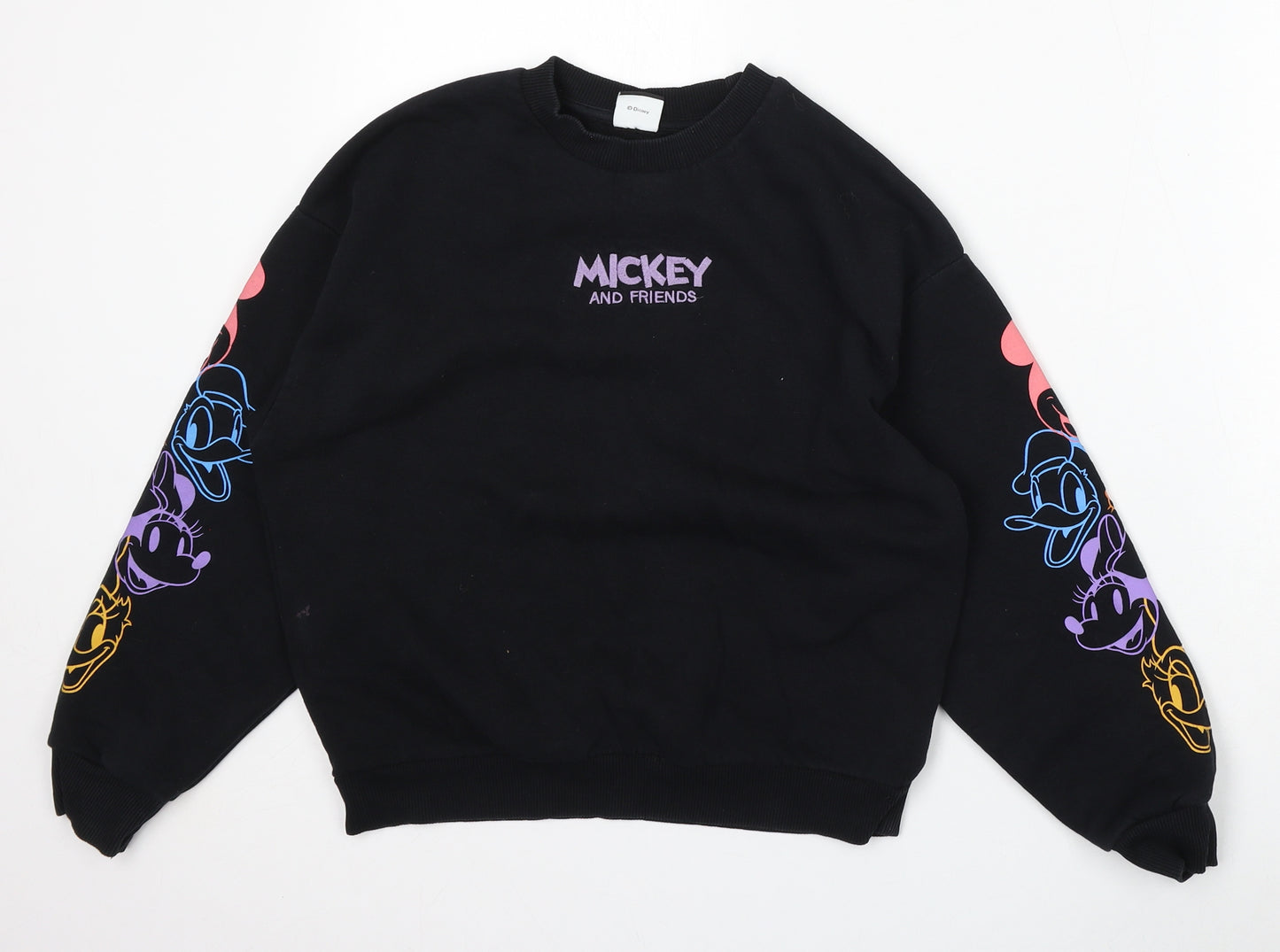 Disney Girls Black  Cotton Pullover Sweatshirt Size 10-11 Years   - mickey mouse