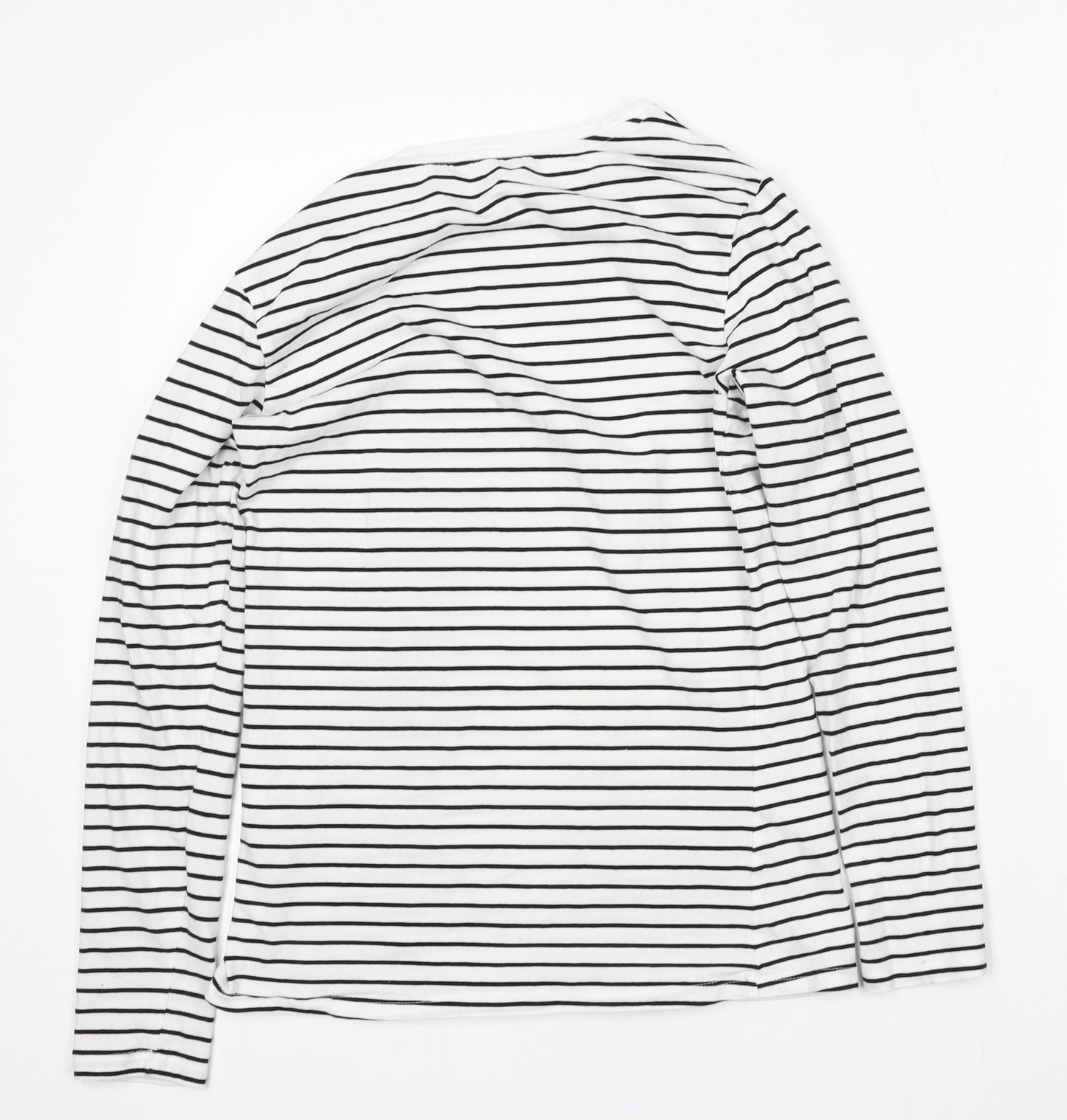 Primark Womens White Striped Cotton Basic T-Shirt Size S Round Neck