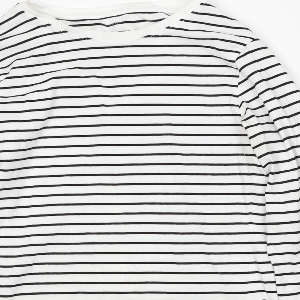Primark Womens White Striped Cotton Basic T-Shirt Size S Round Neck