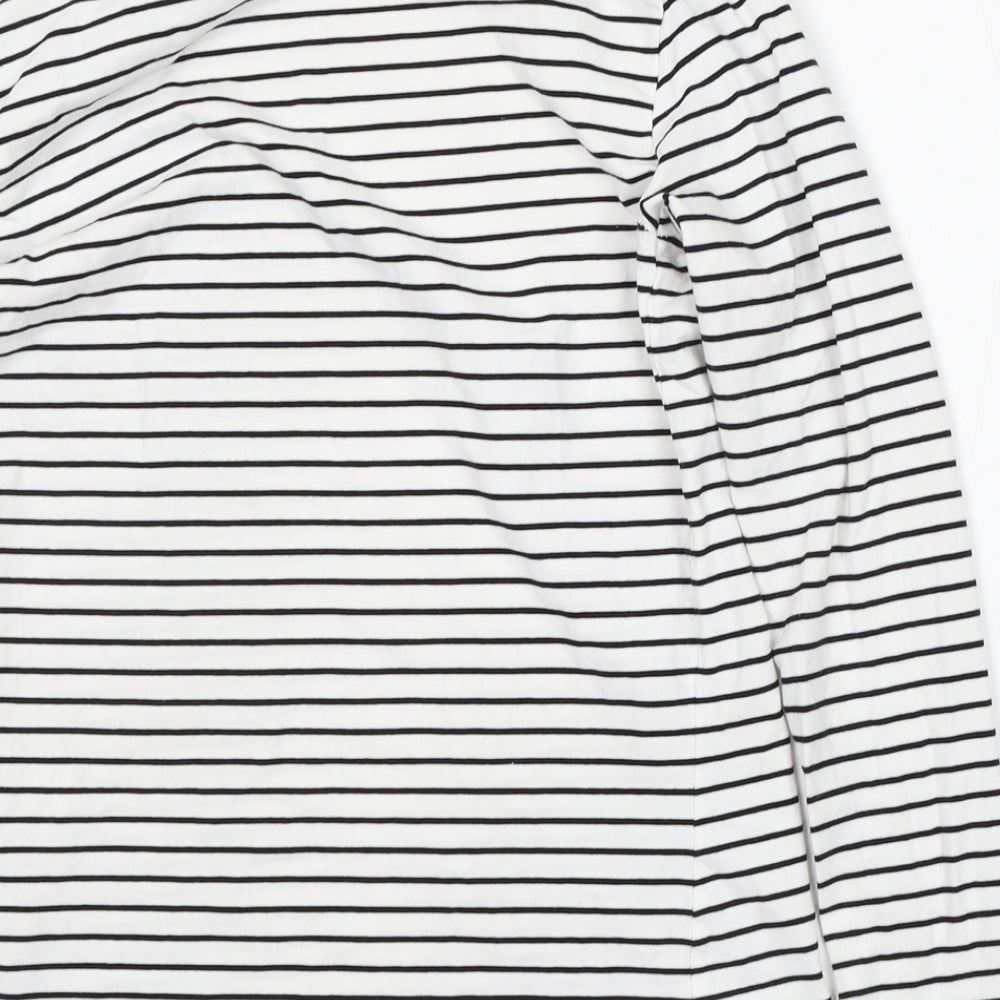 Primark Womens White Striped Cotton Basic T-Shirt Size S Round Neck
