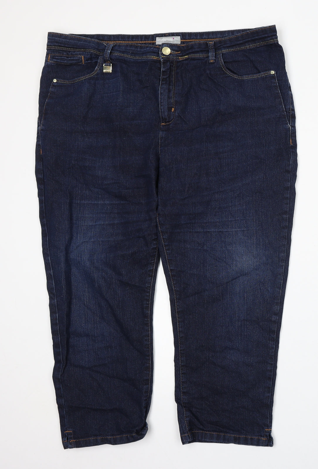 Per Una Womens Blue  Cotton Cropped Jeans Size 18 L22 in Regular Button