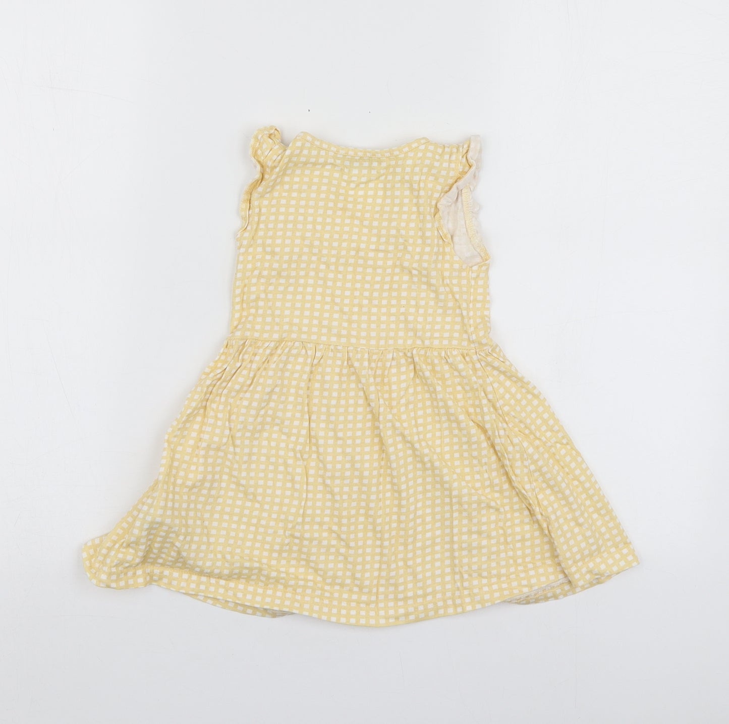 Primark Girls Yellow Check Cotton Skater Dress  Size 3-4 Years  Round Neck