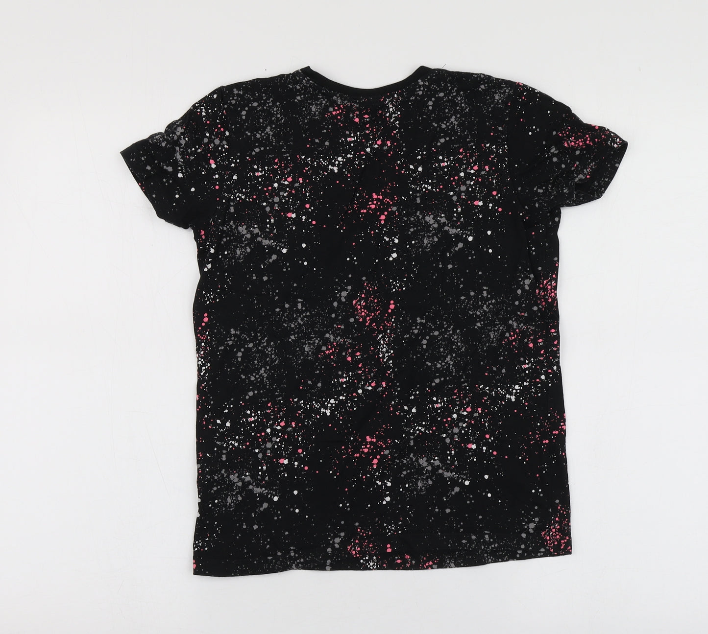 Primark Boys Black Geometric Cotton Basic T-Shirt Size 9-10 Years Round Neck