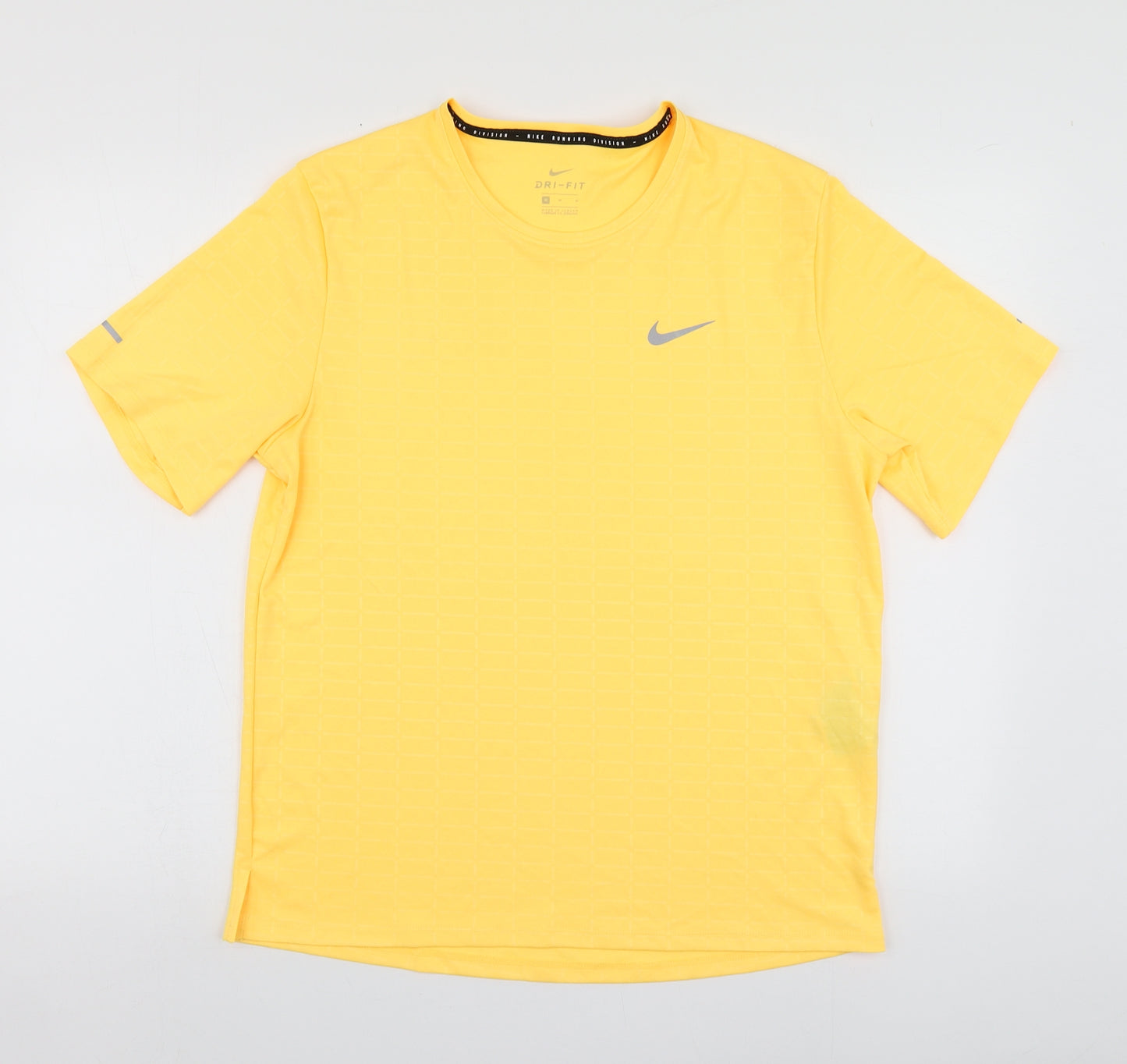 Nike  Mens Yellow  Polyester Basic T-Shirt Size M Round Neck
