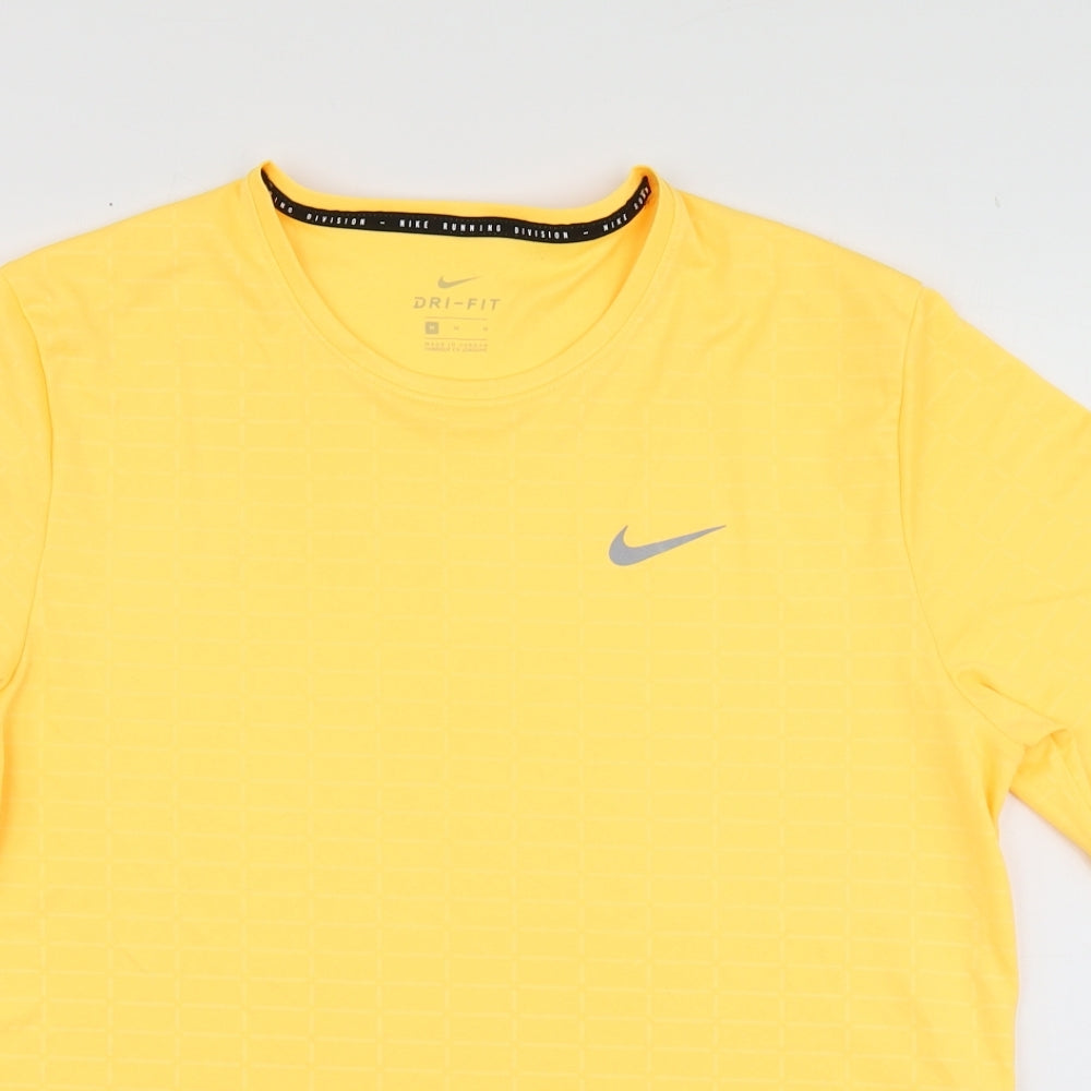 Nike  Mens Yellow  Polyester Basic T-Shirt Size M Round Neck