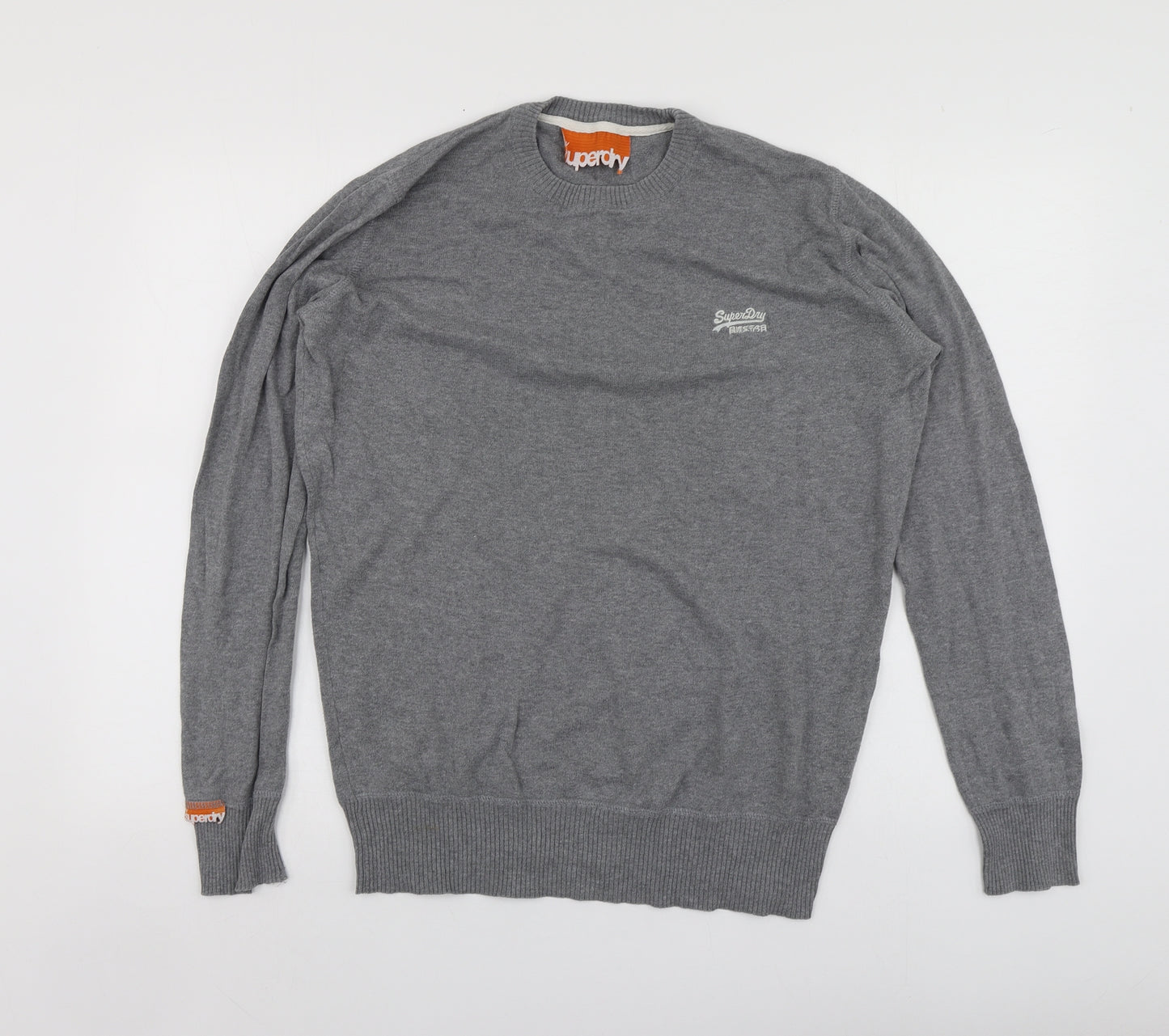 Superdry Mens Grey Round Neck  Acrylic Henley Jumper Size M