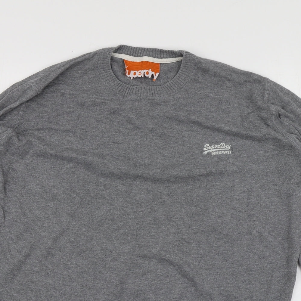 Superdry Mens Grey Round Neck  Acrylic Henley Jumper Size M