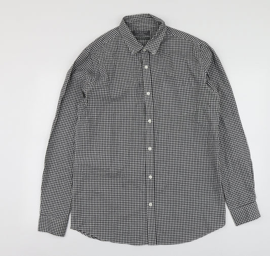 Primark Mens Black Check Cotton  Button-Up Size L Collared