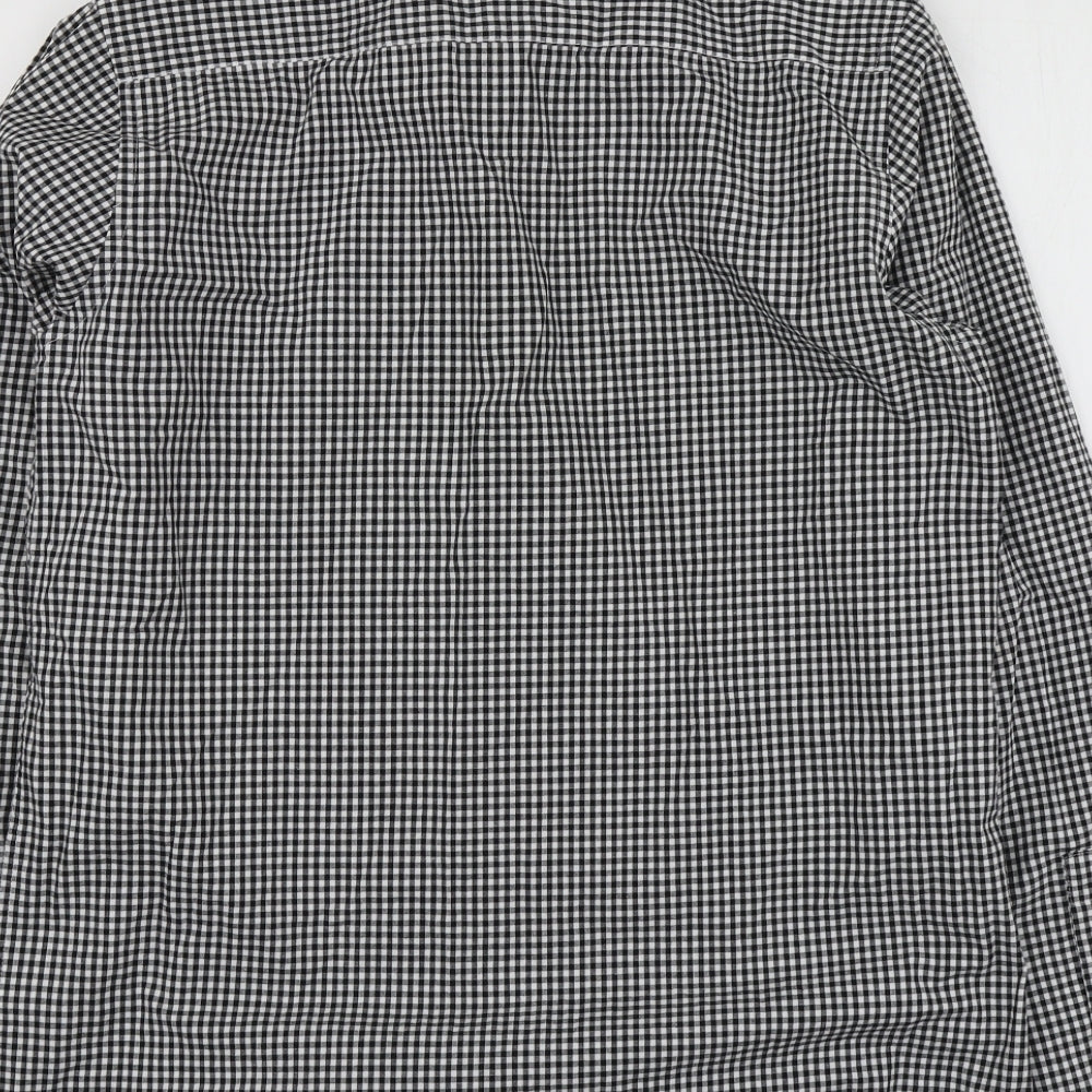 Primark Mens Black Check Cotton  Button-Up Size L Collared