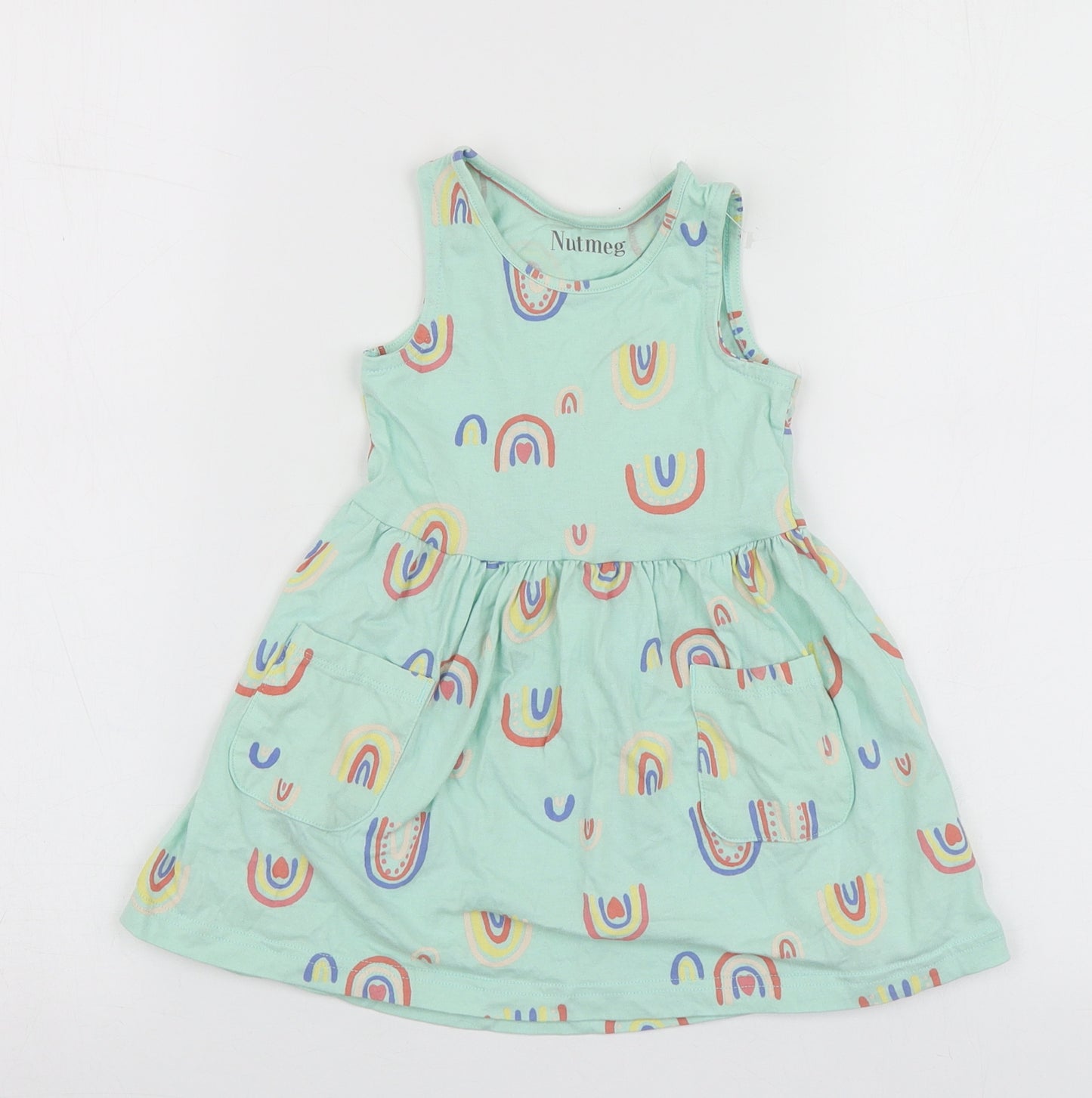 Nutmeg Girls Green Geometric Cotton Skater Dress  Size 18-24 Months  Round Neck