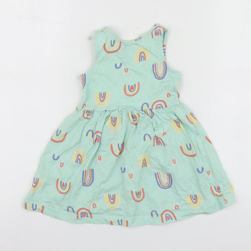Nutmeg Girls Green Geometric Cotton Skater Dress  Size 18-24 Months  Round Neck
