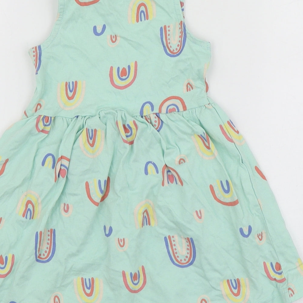 Nutmeg Girls Green Geometric Cotton Skater Dress  Size 18-24 Months  Round Neck