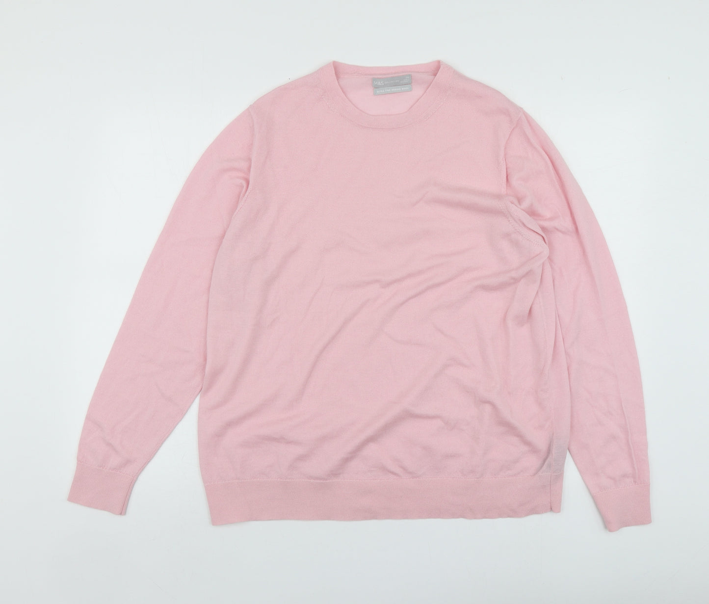 M&S Womens Pink Round Neck  Wool Pullover Jumper Size 20