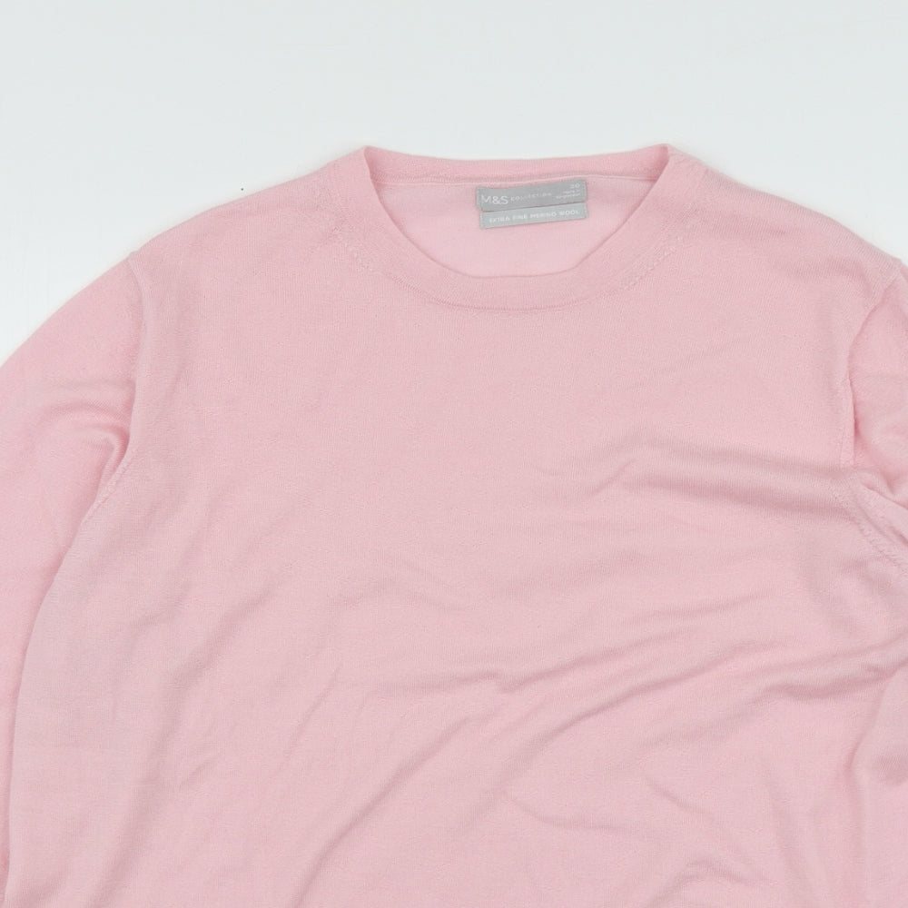 M&S Womens Pink Round Neck  Wool Pullover Jumper Size 20