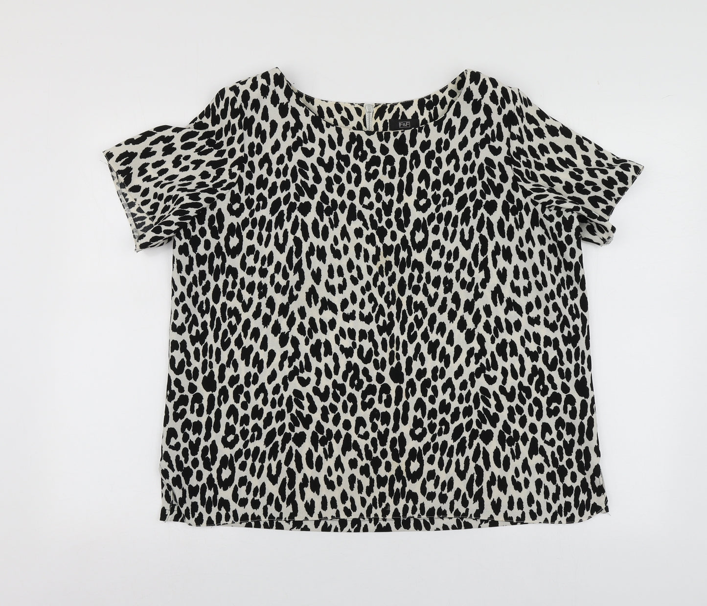 F&F Womens Beige Animal Print Polyester Basic Blouse Size 12 Round Neck