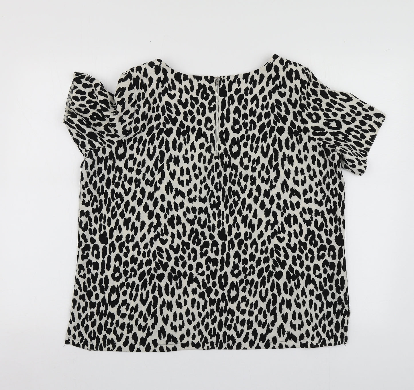 F&F Womens Beige Animal Print Polyester Basic Blouse Size 12 Round Neck