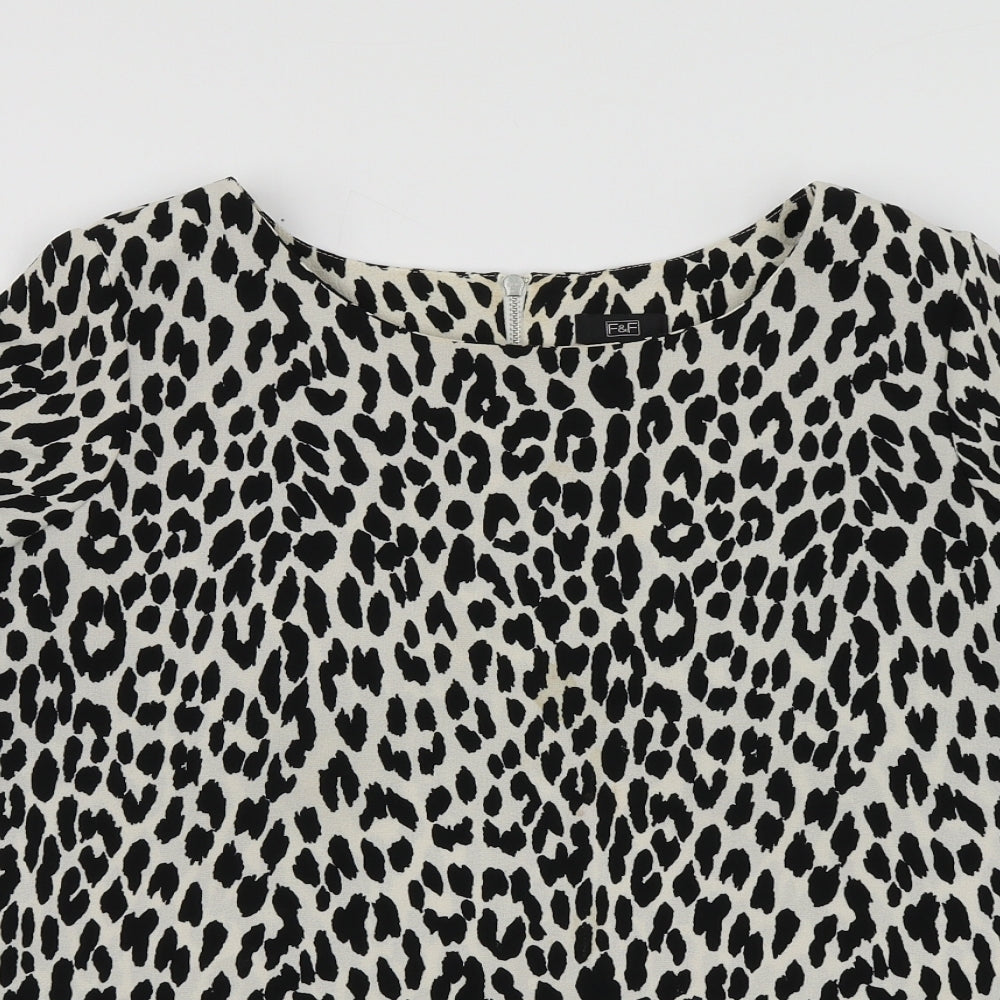 F&F Womens Beige Animal Print Polyester Basic Blouse Size 12 Round Neck