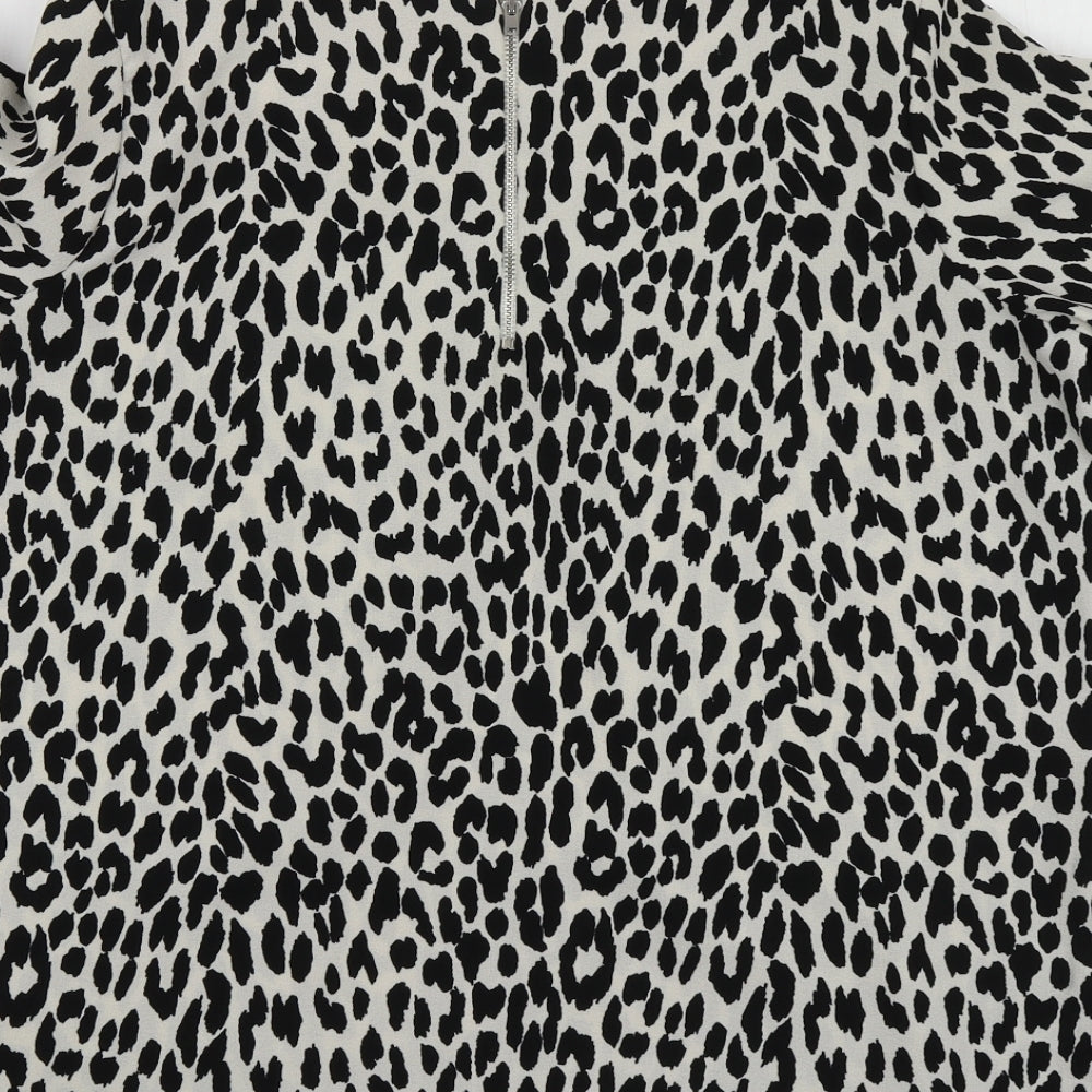 F&F Womens Beige Animal Print Polyester Basic Blouse Size 12 Round Neck