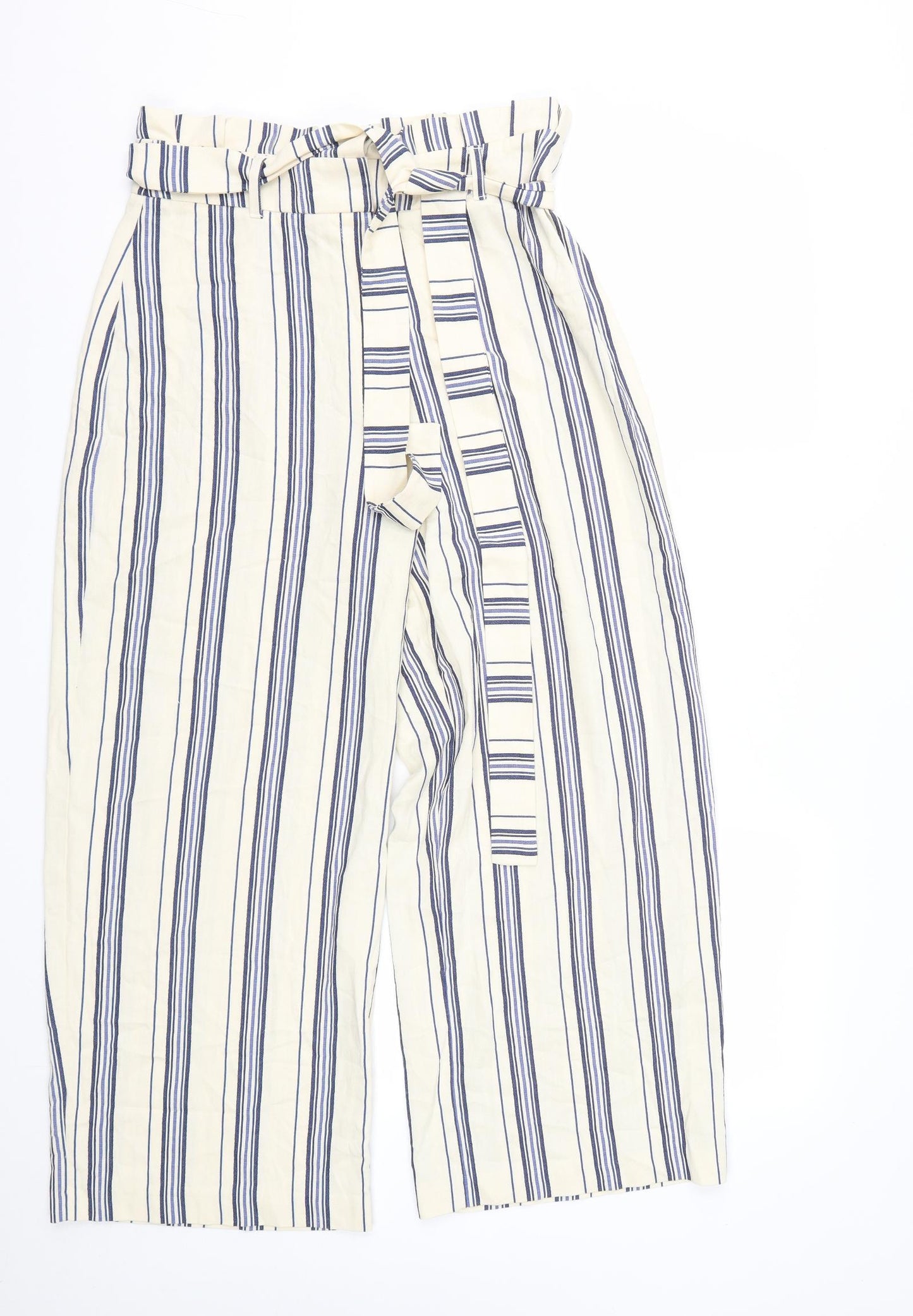 River Island Womens Beige Striped Viscose Trousers  Size 12 L27 in Regular