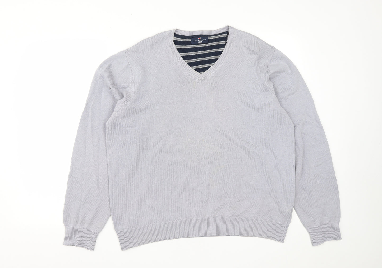 Marks and Spencer Mens Grey V-Neck  Cotton Pullover Jumper Size L