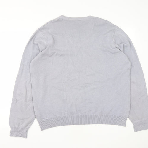 Marks and Spencer Mens Grey V-Neck  Cotton Pullover Jumper Size L