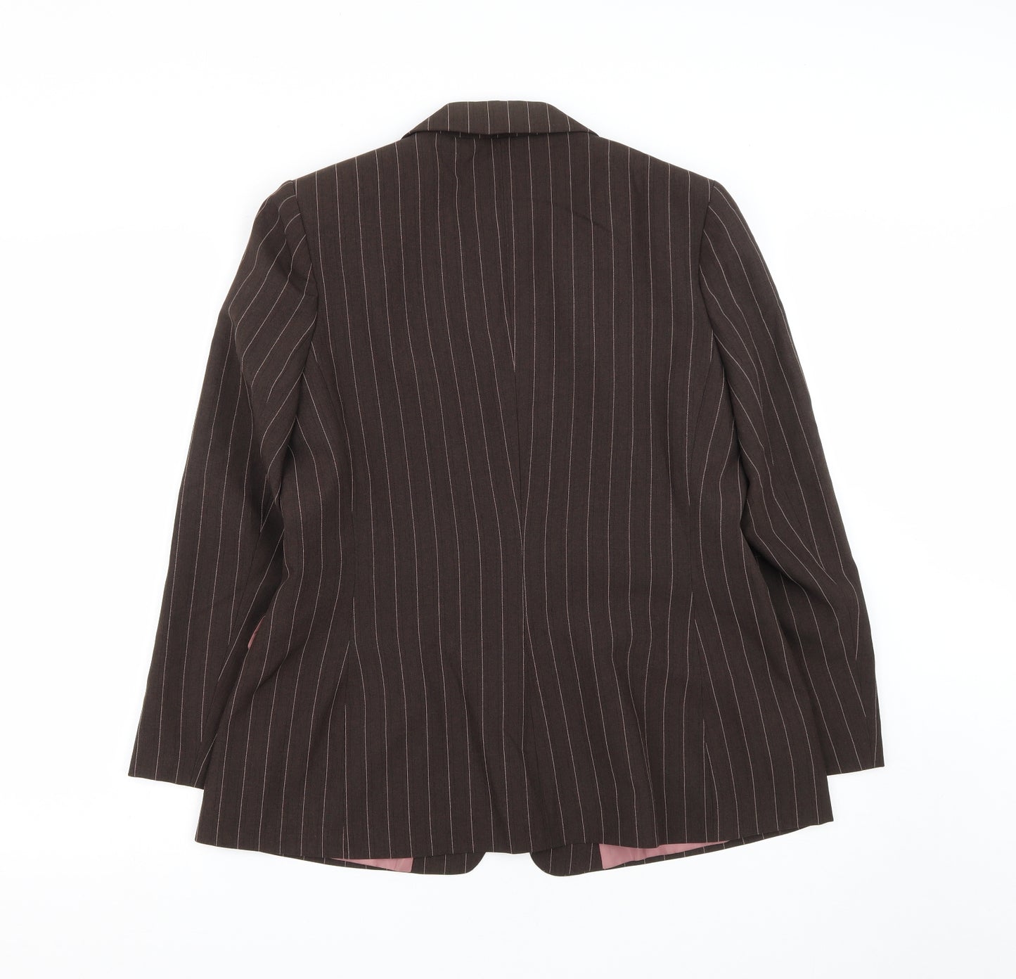Marks and Spencer Womens Brown Striped Polyester Jacket Suit Jacket Size 16