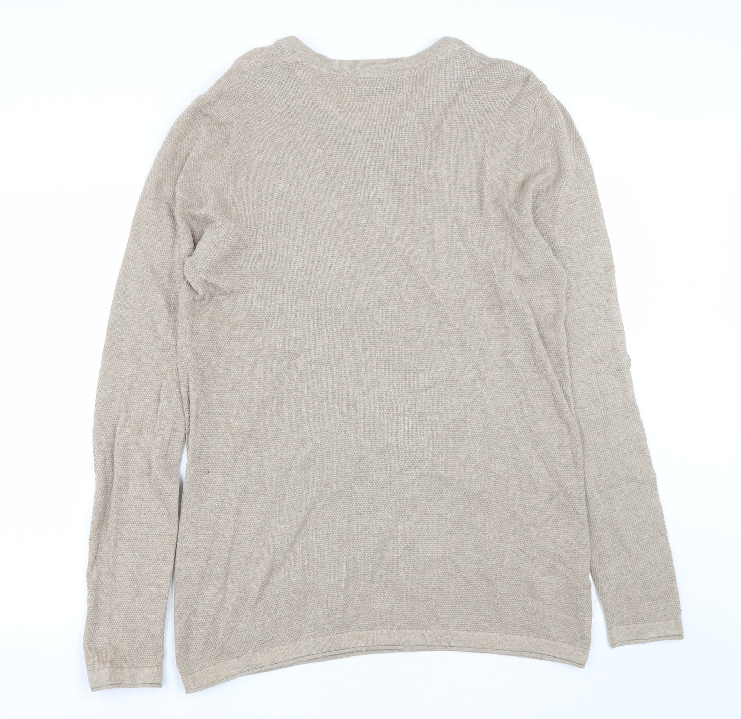 Roberto Mens Beige Round Neck  Cotton Pullover Jumper Size L