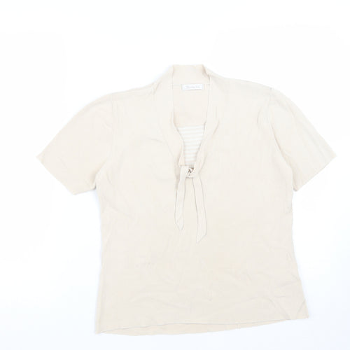 Berkertex Womens Beige  Viscose Basic Blouse Size 14 Round Neck
