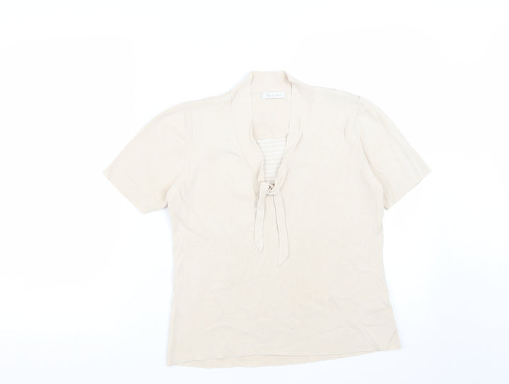 Berkertex Womens Beige Viscose Basic Blouse Size 14 Round Neck
