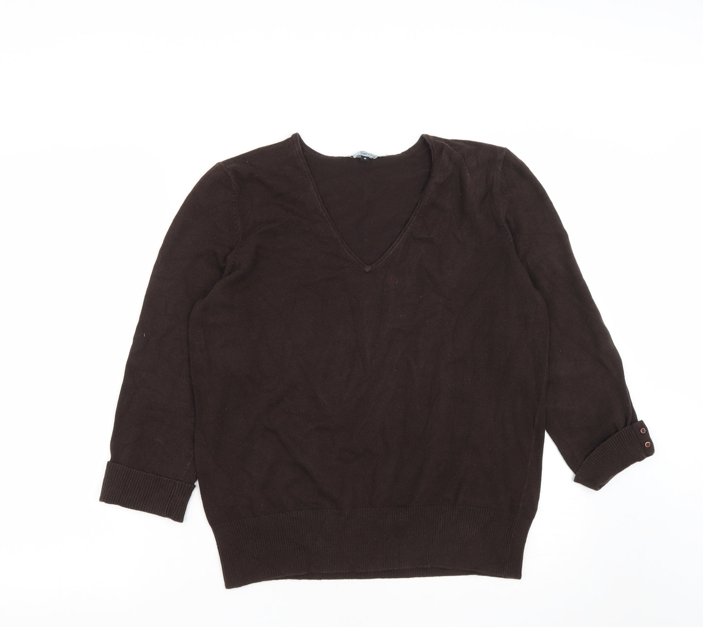 Debenhams Womens Brown V-Neck  Cotton Pullover Jumper Size 16