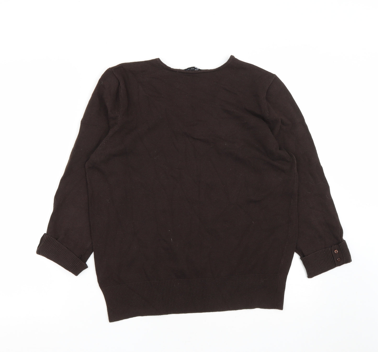 Debenhams Womens Brown V-Neck  Cotton Pullover Jumper Size 16