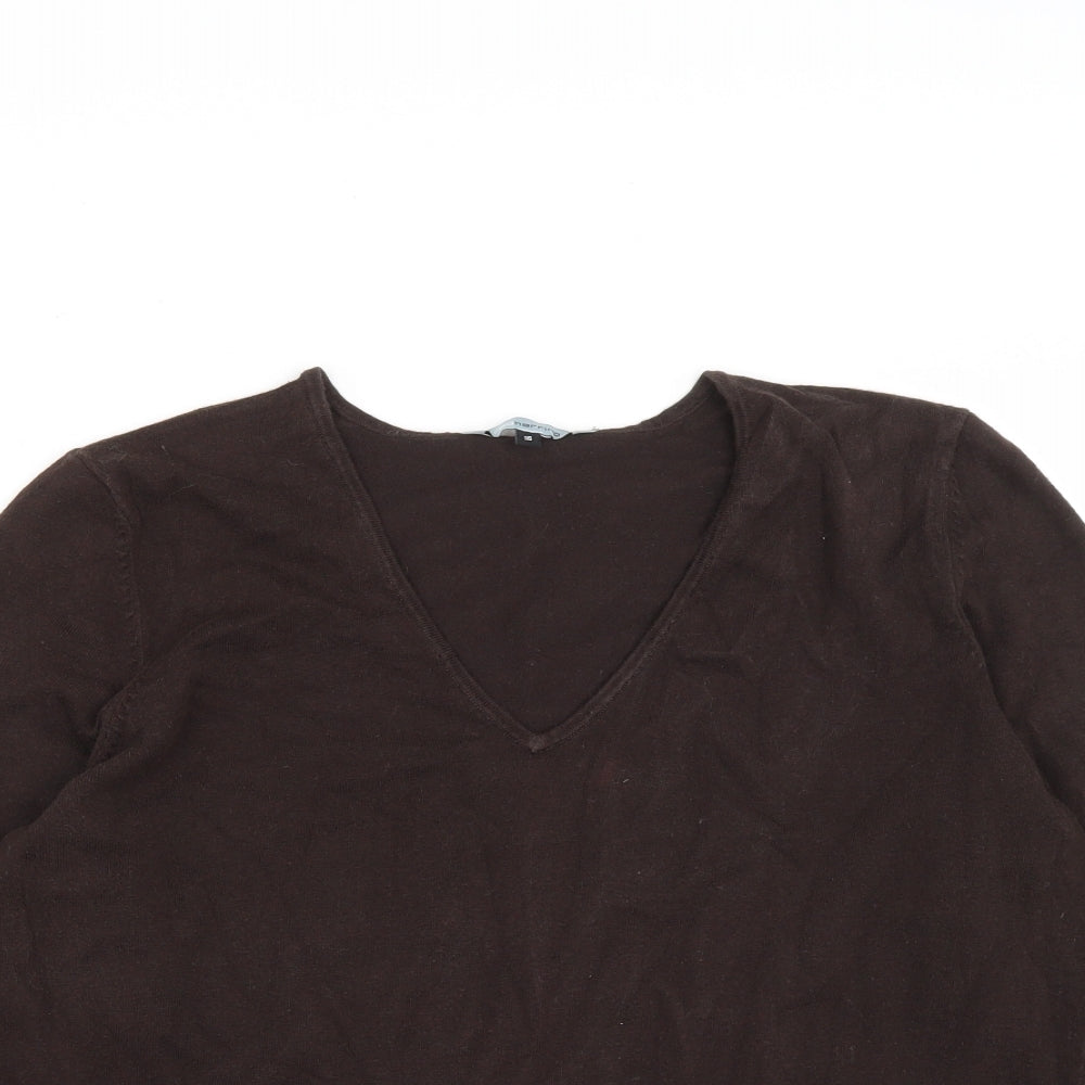 Debenhams Womens Brown V-Neck  Cotton Pullover Jumper Size 16