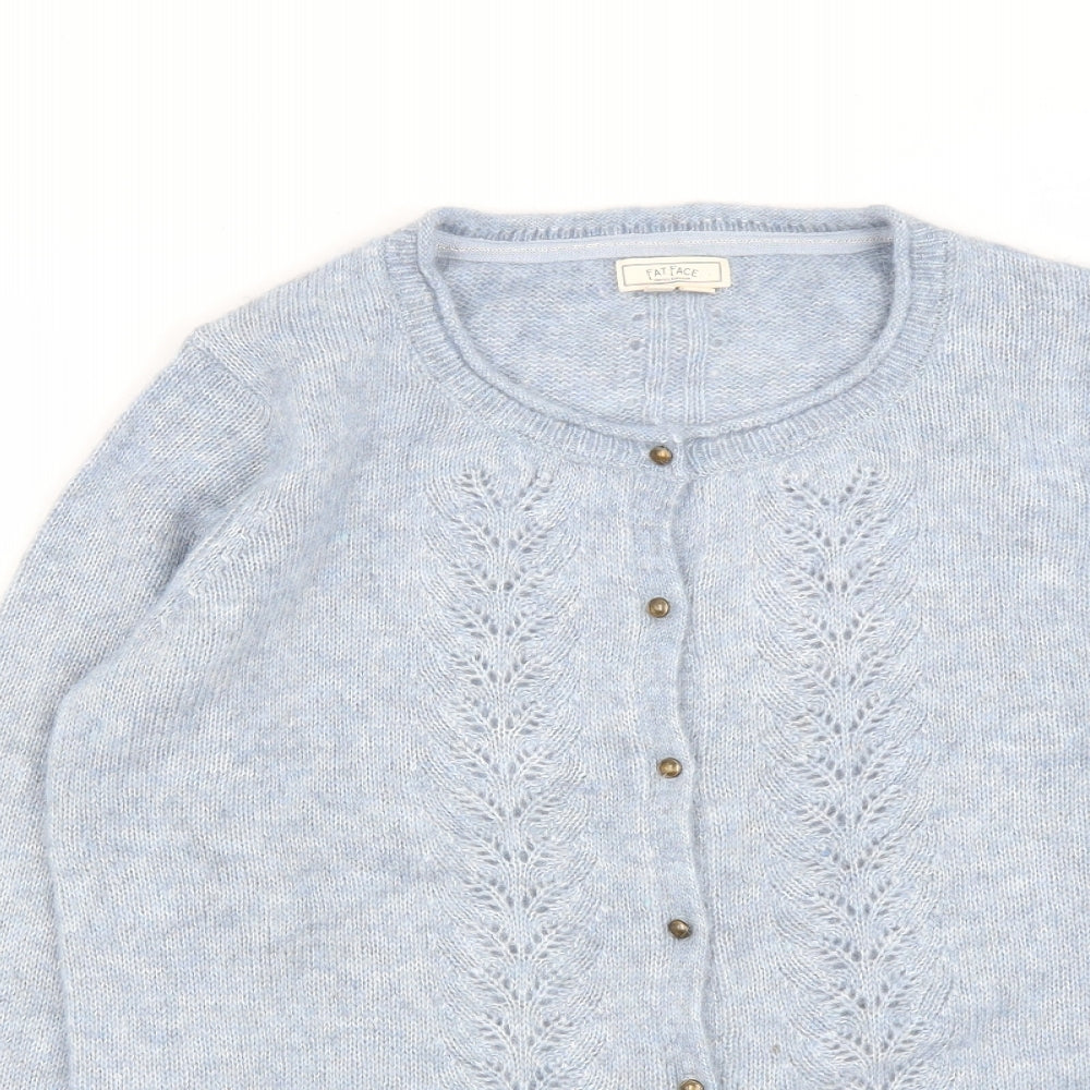 Fat Face Womens Blue Round Neck  Nylon Cardigan Jumper Size 12