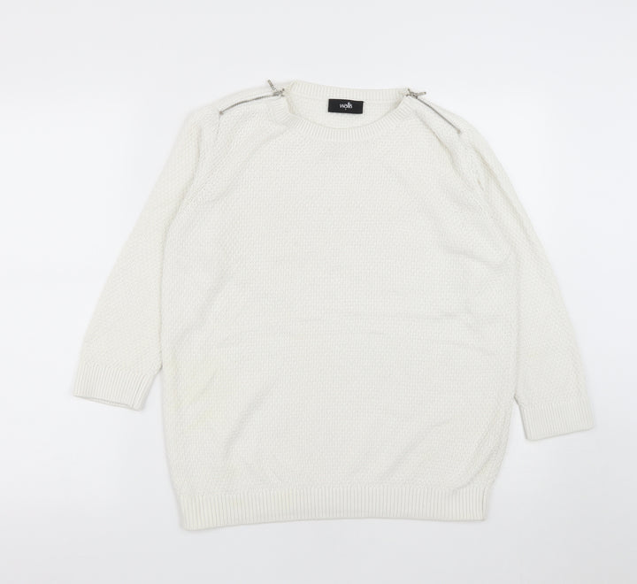 Wallis Womens White Round Neck  Cotton Pullover Jumper Size S