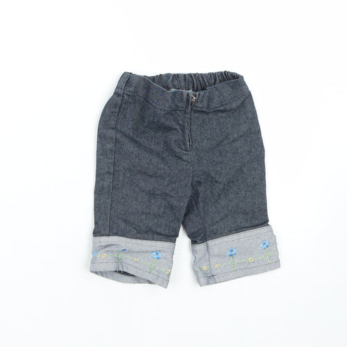United Colors of Benetton Girls Blue Floral Polyester Cropped Jeans Size 12 Months  Zip