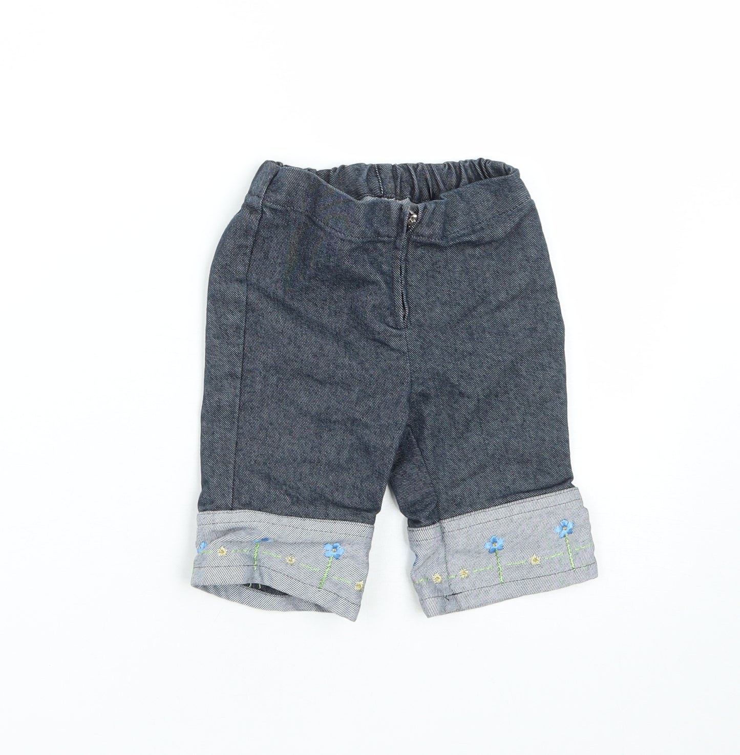 United Colors of Benetton Girls Blue Floral Polyester Cropped Jeans Size 12 Months  Zip