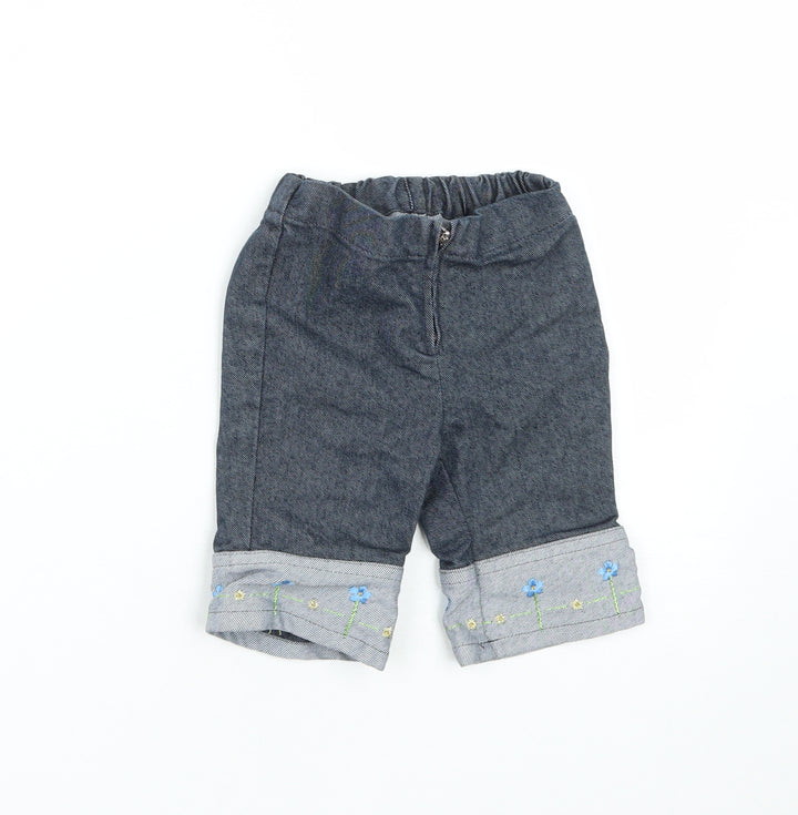 United Colors of Benetton Girls Blue Floral Polyester Cropped Jeans Size 12 Months  Zip