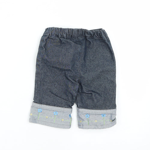 United Colors of Benetton Girls Blue Floral Polyester Cropped Jeans Size 12 Months  Zip