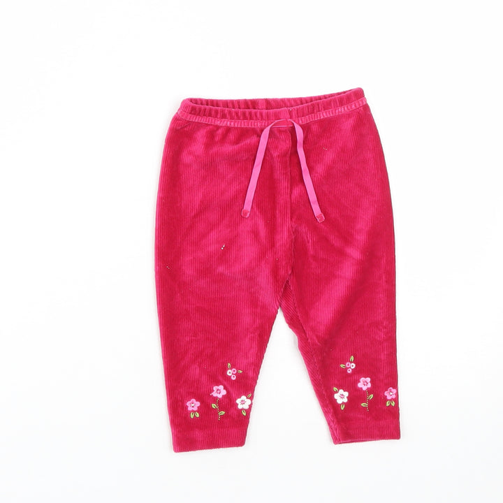 Preworn Girls Pink Floral Cotton Cropped Trousers Size 6-9 Months Drawstring