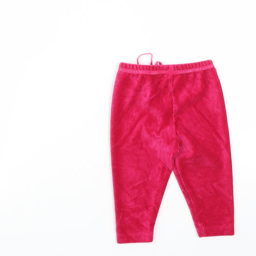 Preworn Girls Pink Floral Cotton Cropped Trousers Size 6-9 Months  Drawstring
