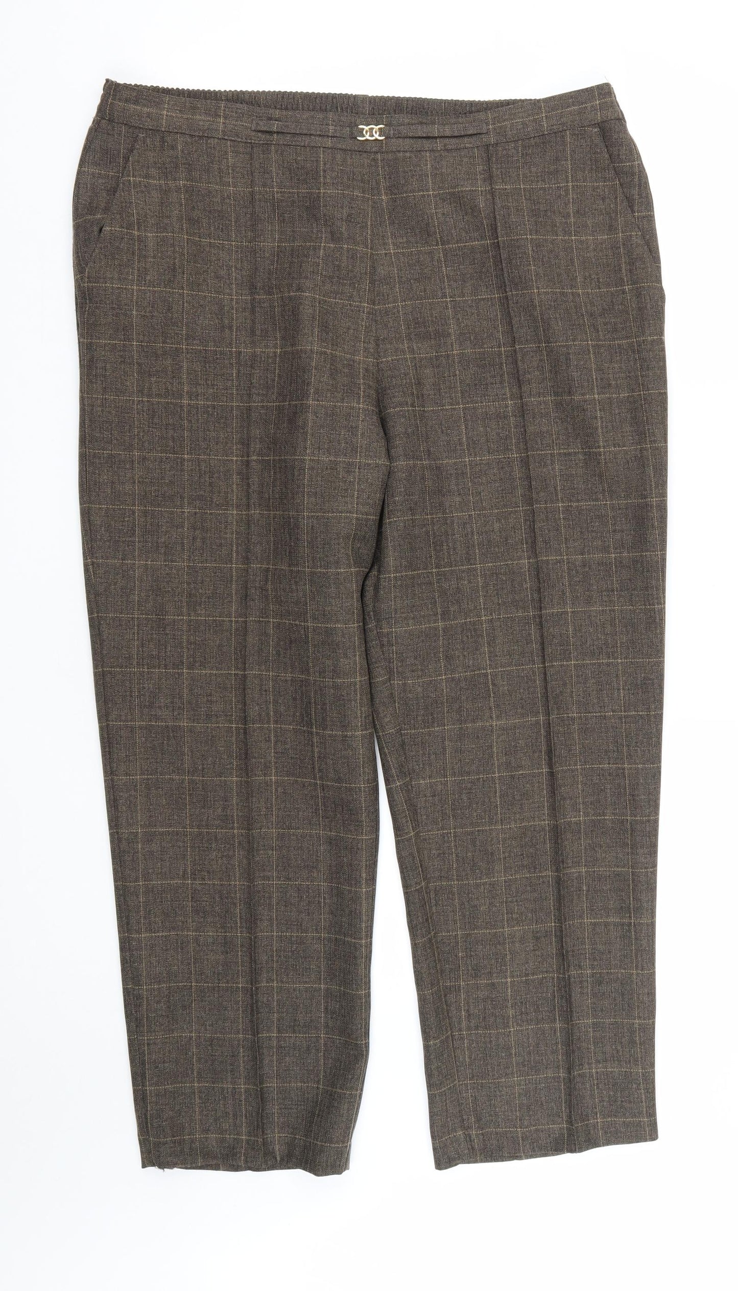 Marks and Spencer Womens Brown Plaid Polyester Trousers  Size 18 L27 in Regular