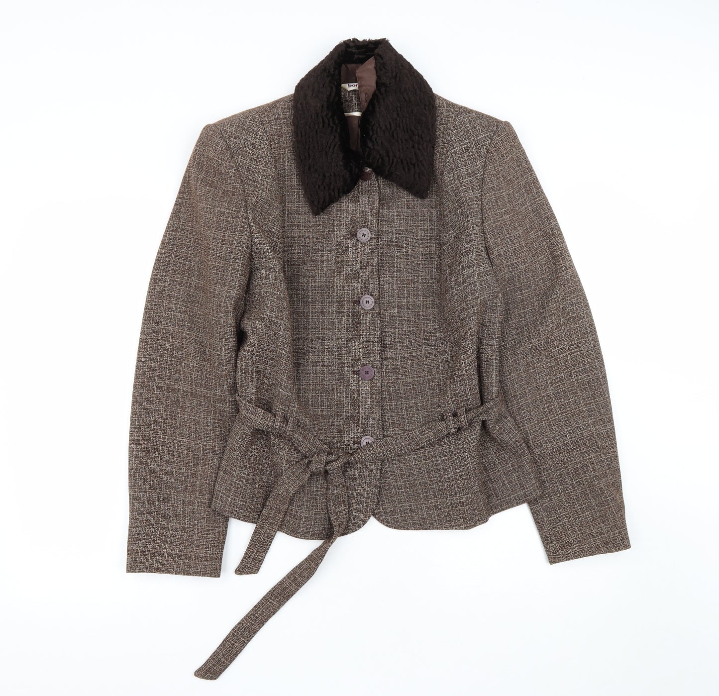 Bonmarché Womens Brown   Jacket  Size 16  Button - DETACHABLE FUR COLLAR