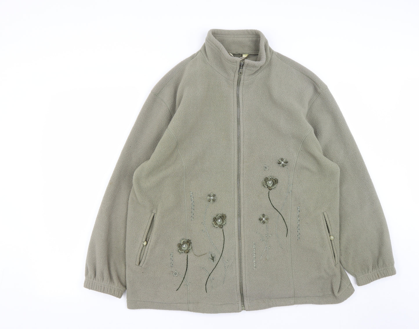 Affections Womens Green Floral Polyester Full Zip Sweatshirt Size L  Zip