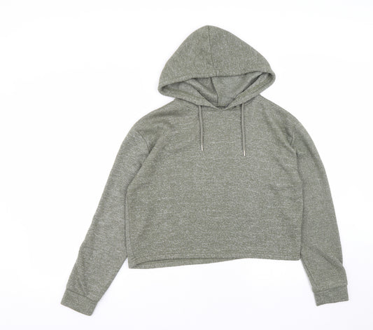 Front view of Primark women’s green polyester pullover hoodie, size XS, drawstring -, size UK 6-8