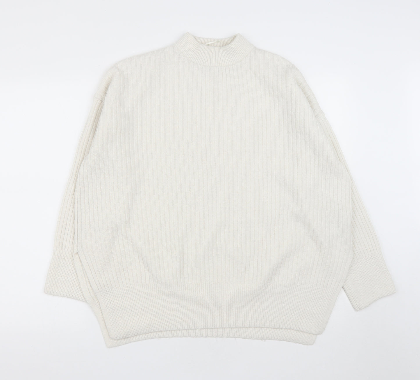 H&M Womens White High Neck  Polyester Pullover Jumper Size S