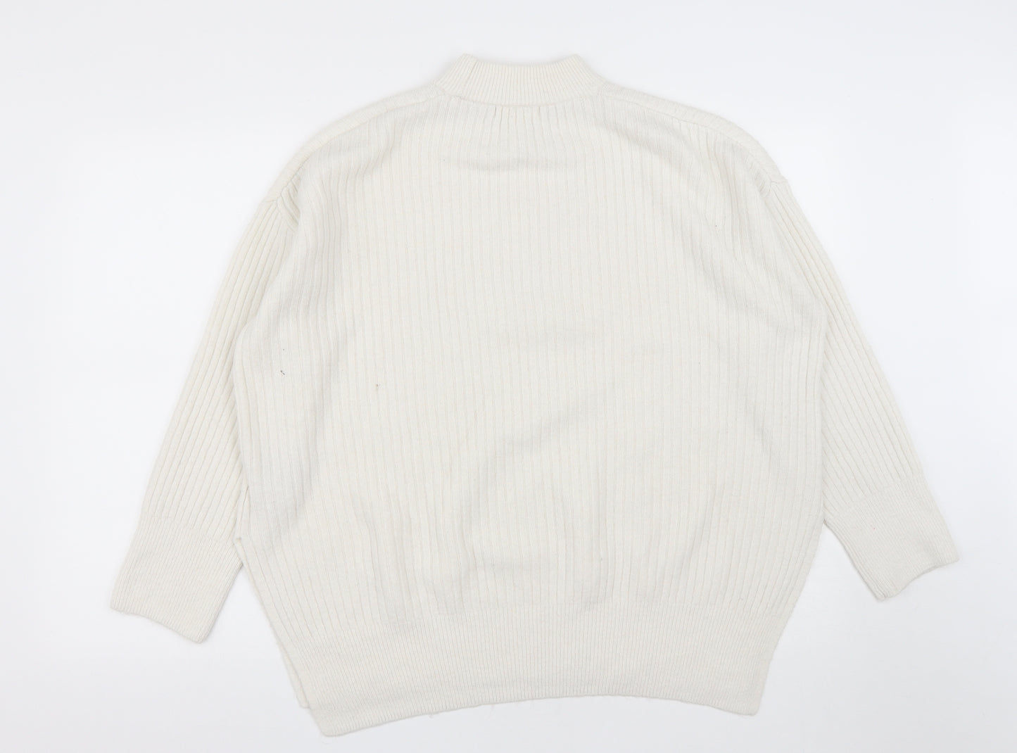 H&M Womens White High Neck  Polyester Pullover Jumper Size S