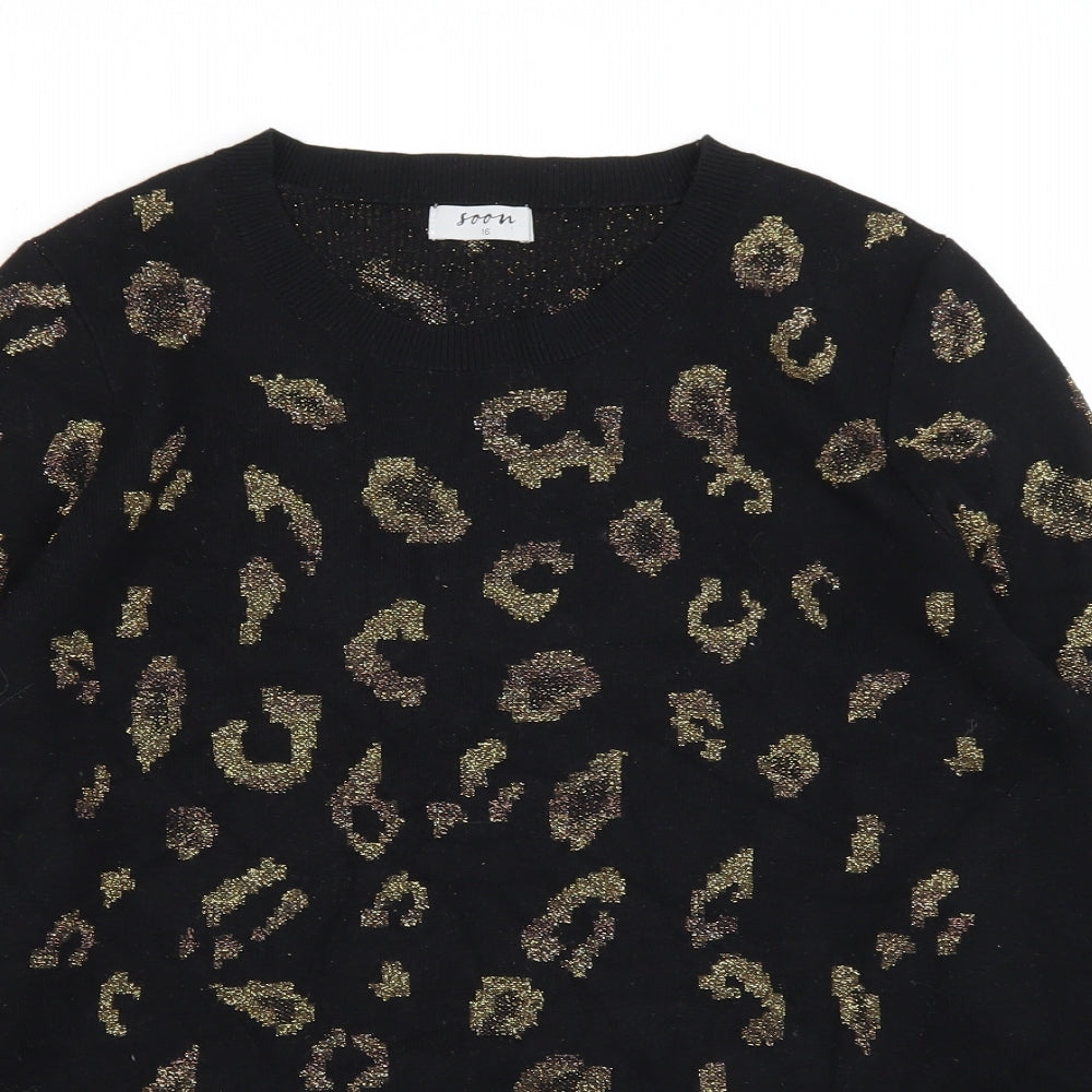 Matalan Womens Black Round Neck Geometric Viscose Pullover Jumper Size 16