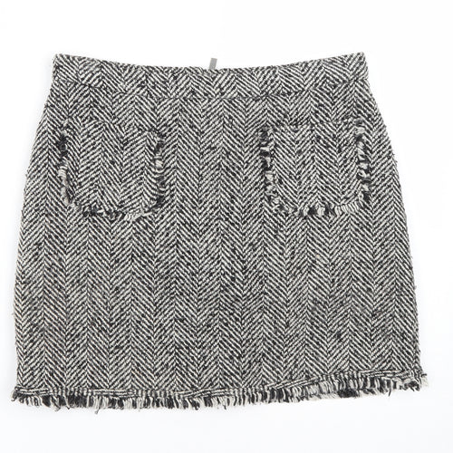 New Look Womens Black  Polyester A-Line Skirt Size 10   Zip